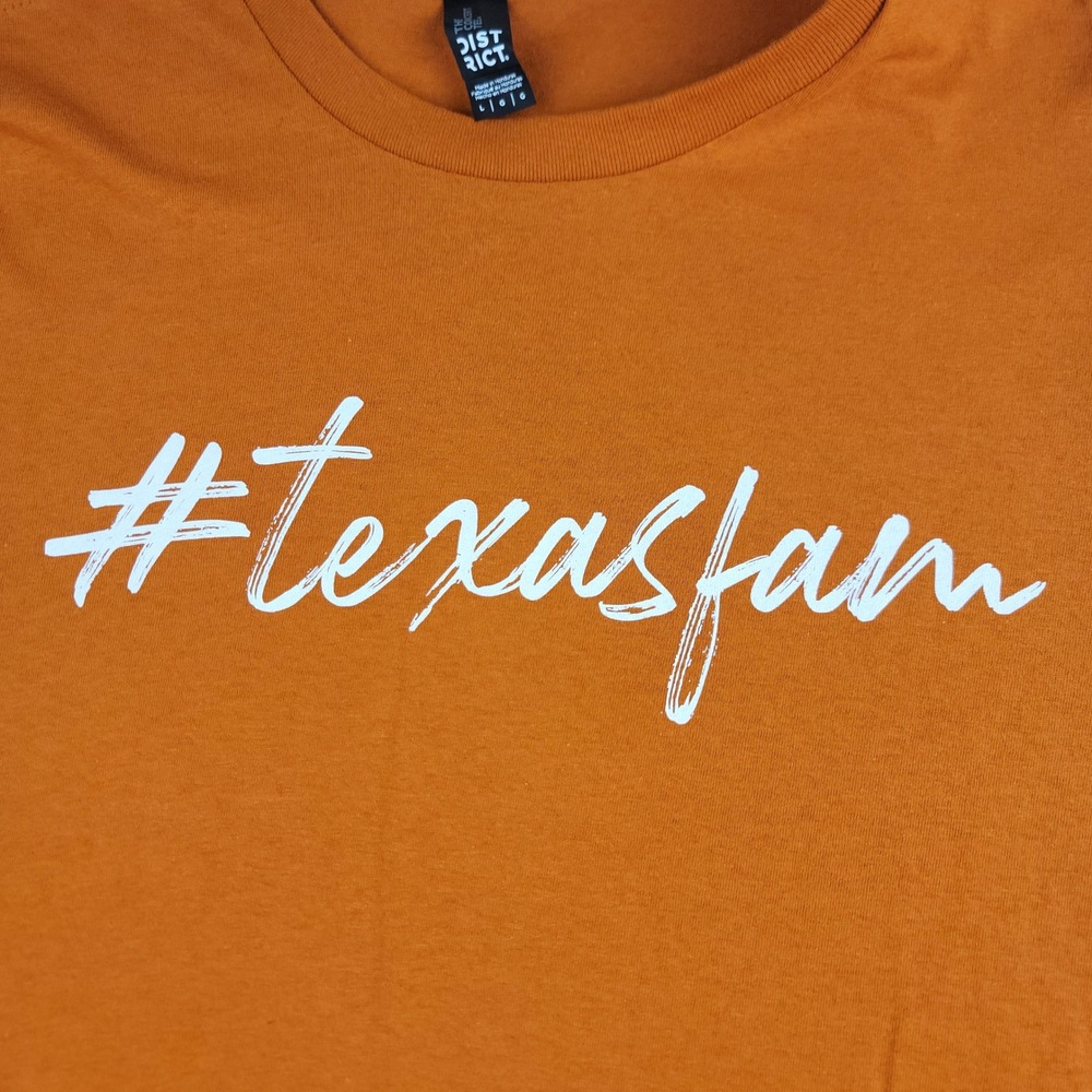 District University of Texas Austin #Texasfam Burnt Orange Graphic TShirt Mens L